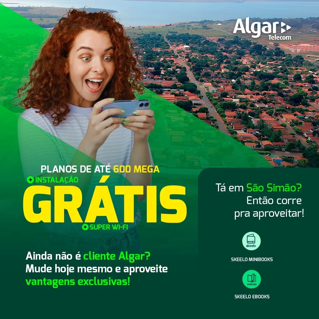 Anúncio Algar Telecom, São Simão, planos de até 600 mega