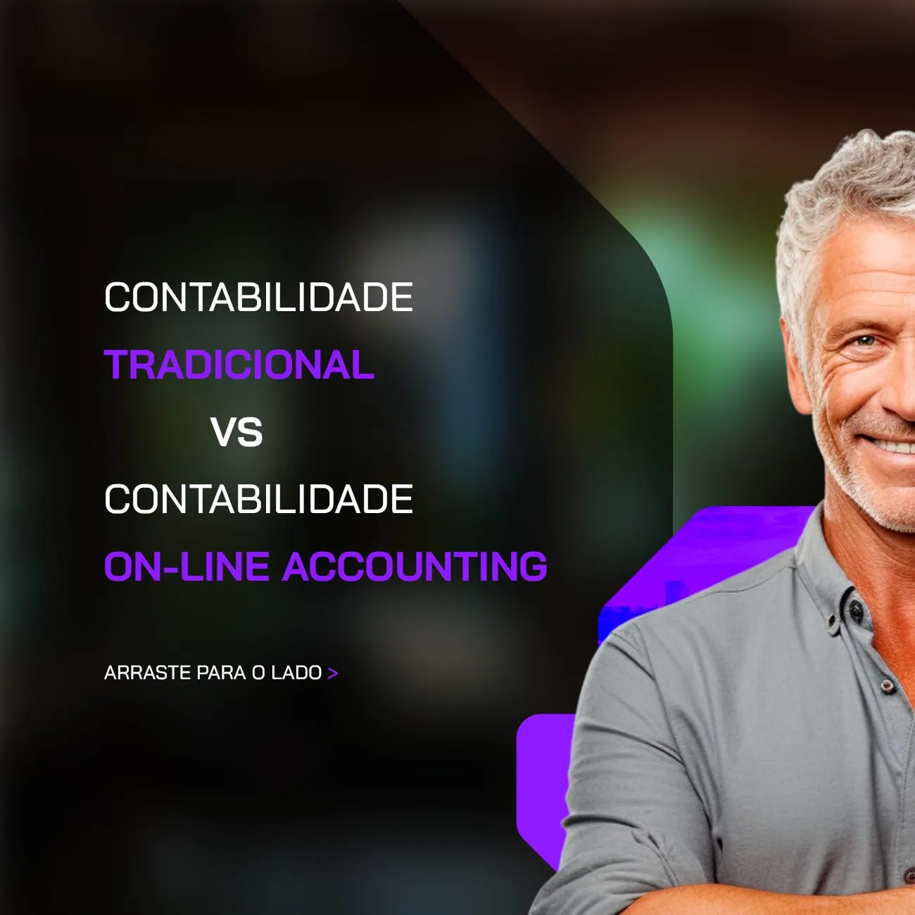 Carrossel comparativo, capa: contabilidade tradicional vs contabilidade online
