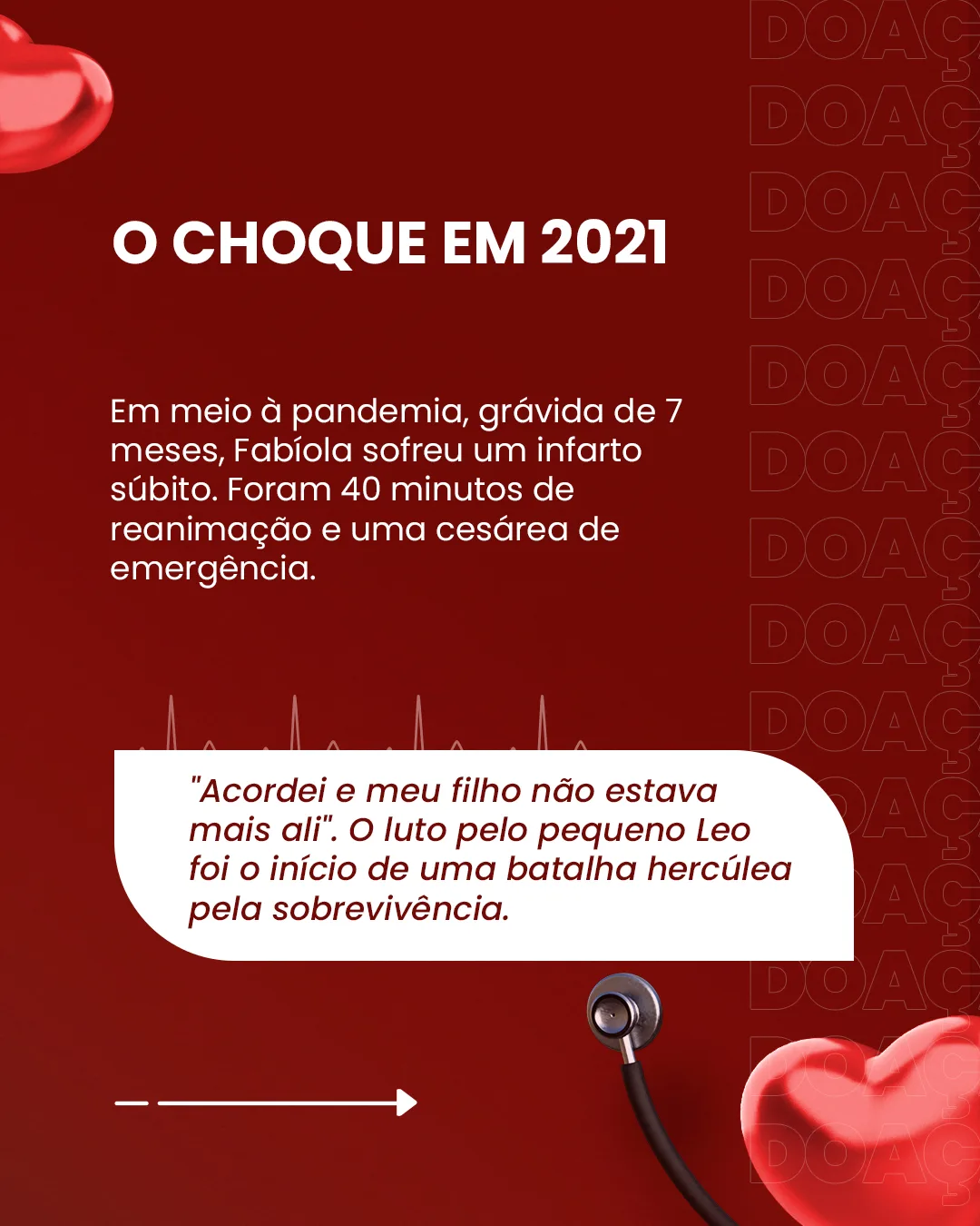 Carrossel 1, slide 2: O choque em 2021: o infarto súbito e a cesárea de emergência