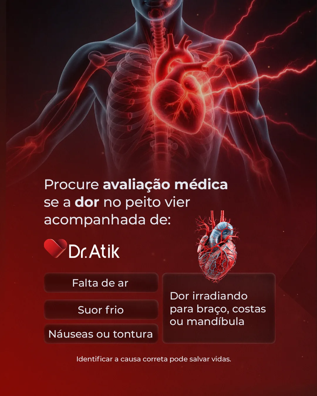 Post: Procure avaliação médica se a dor no peito vier acompanhada de falta de ar, suor frio e náuseas