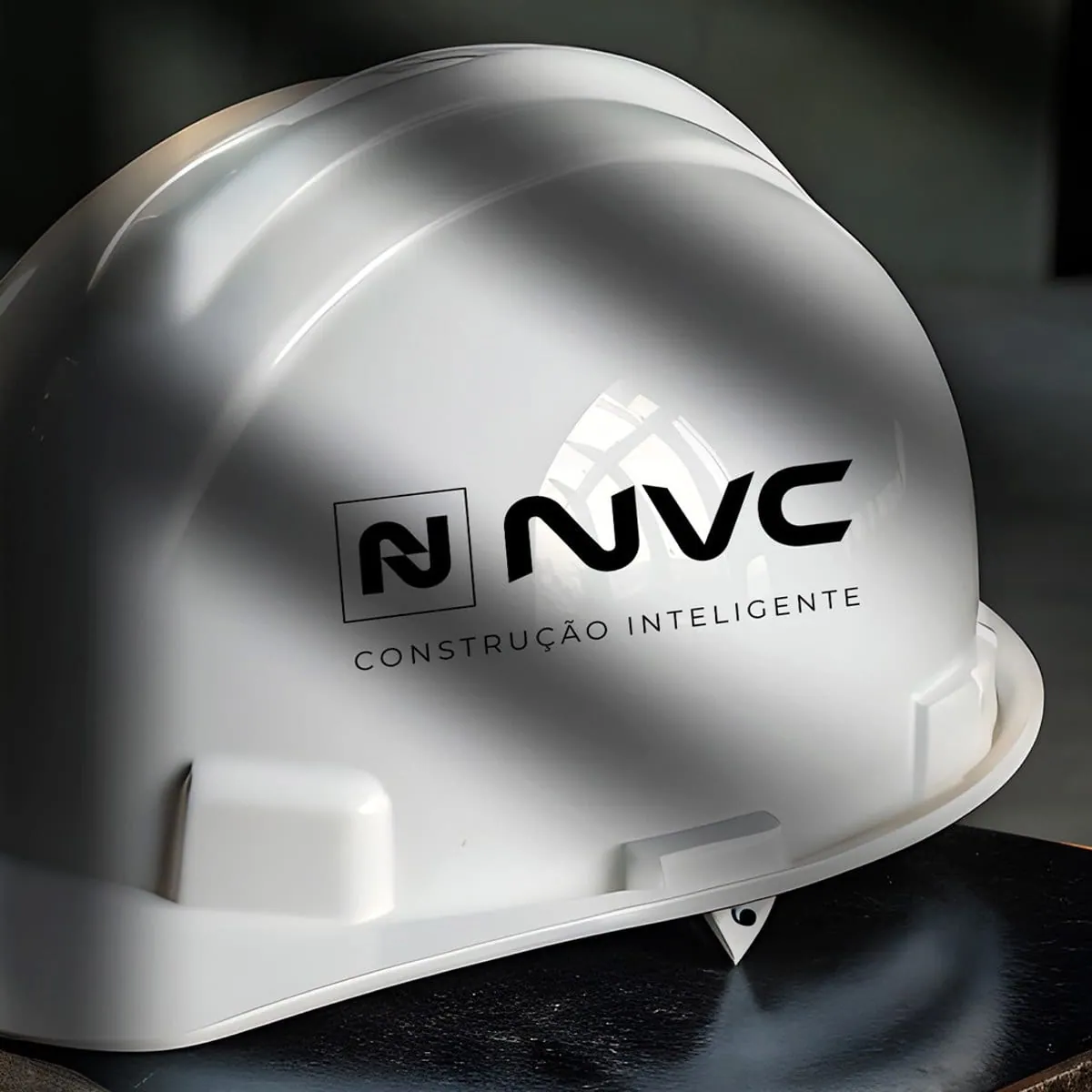 Capacete com o logotipo da NVC Construção Inteligente
