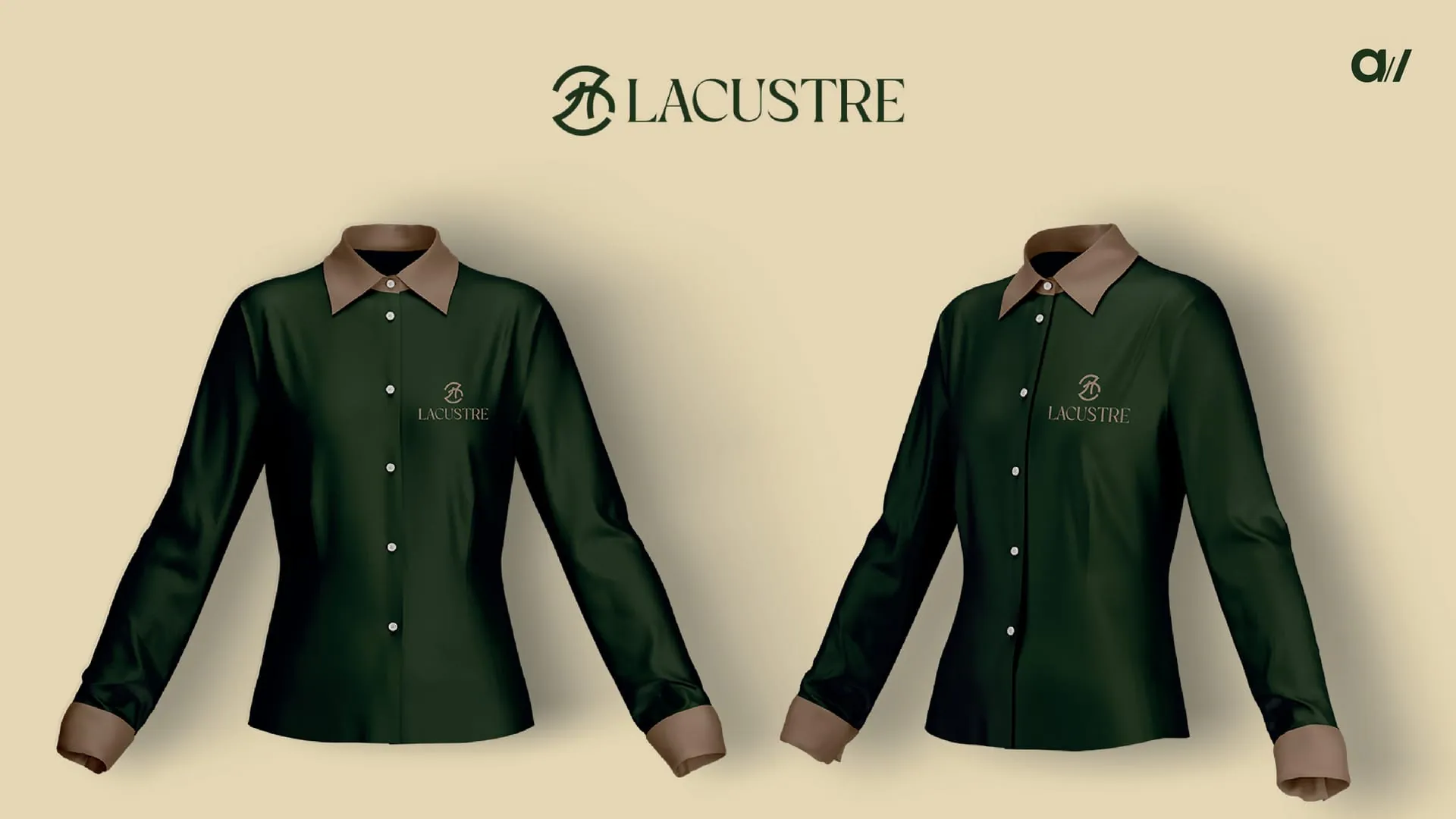 Camisas sociais Lacustre em verde com gola e punhos em ocre