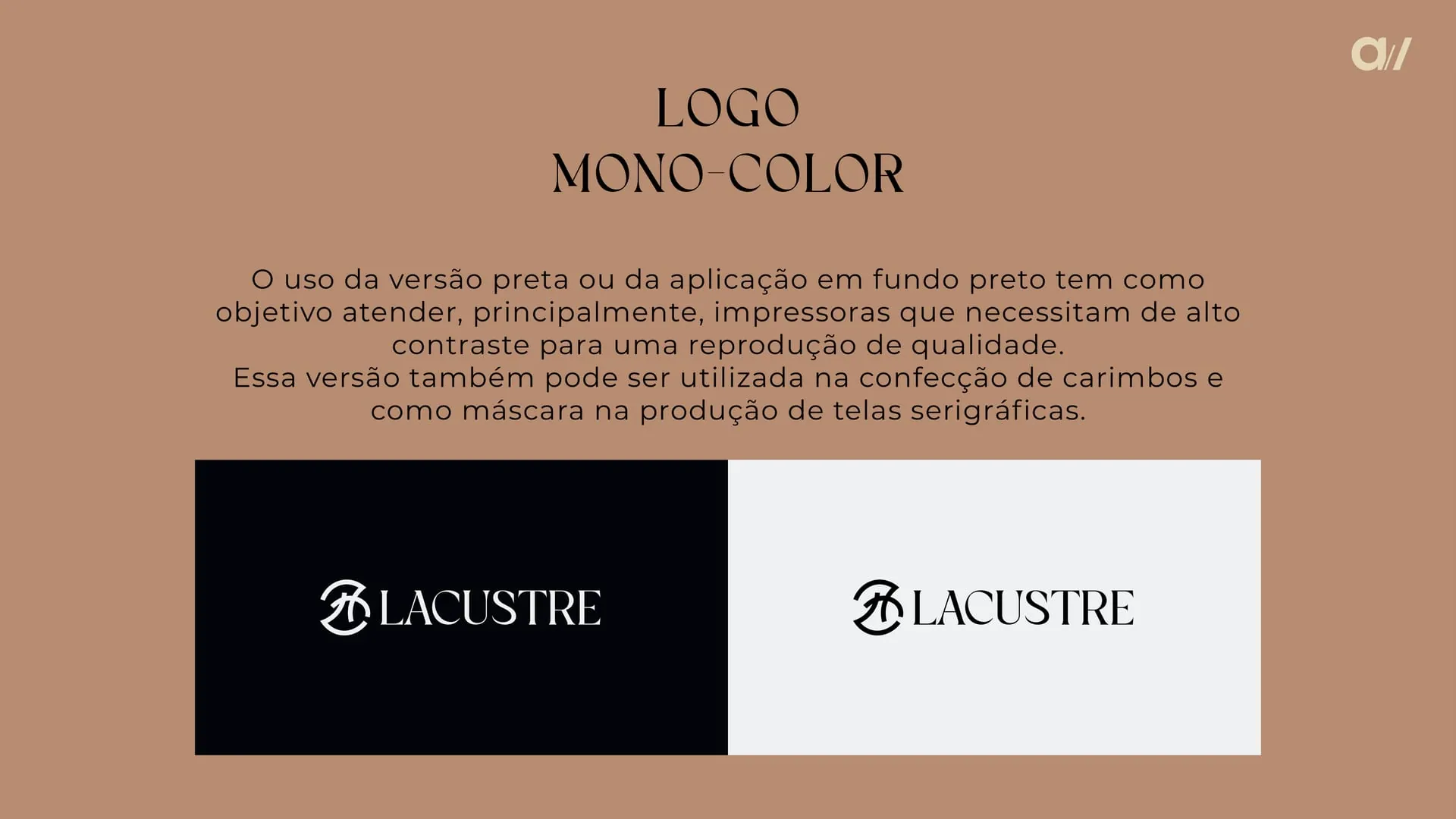 Versão monocromática da marca Lacustre em preto e branco