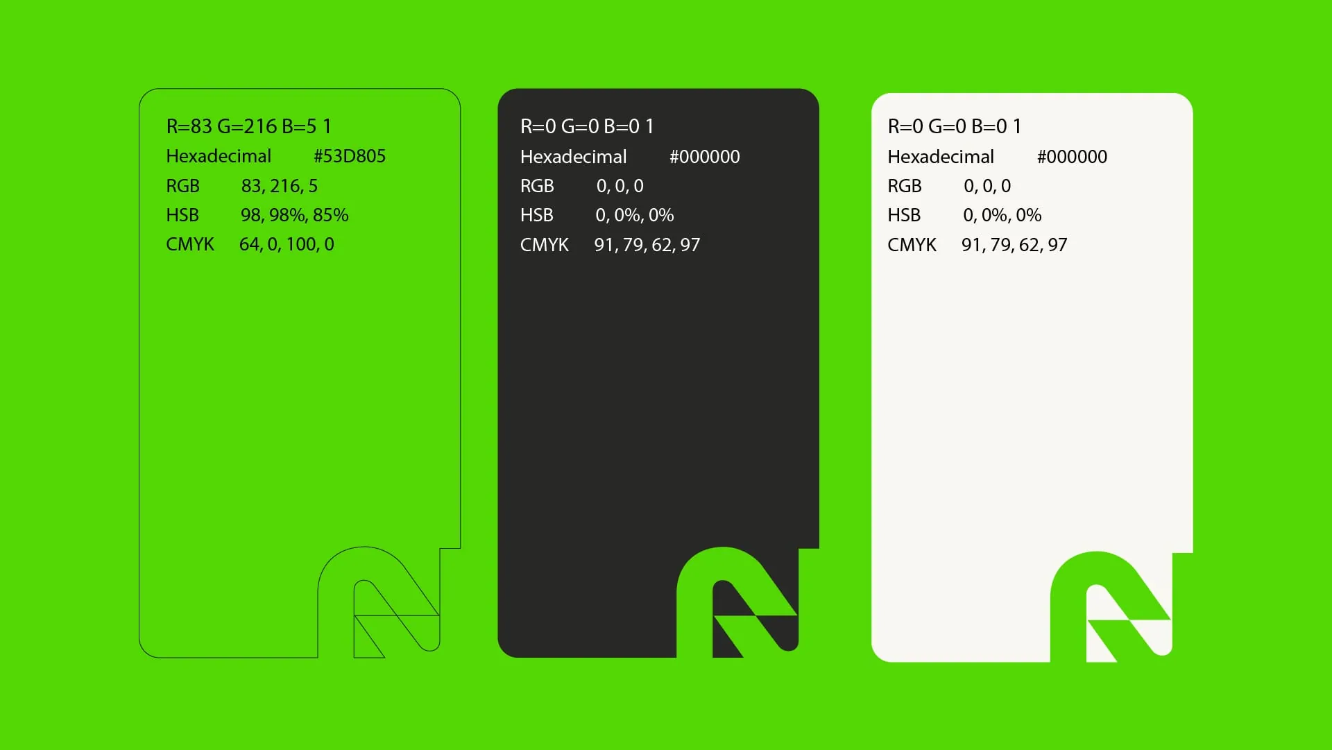 Especificação técnica da paleta NVC Tech com valores hexadecimal, RGB, HSB e CMYK