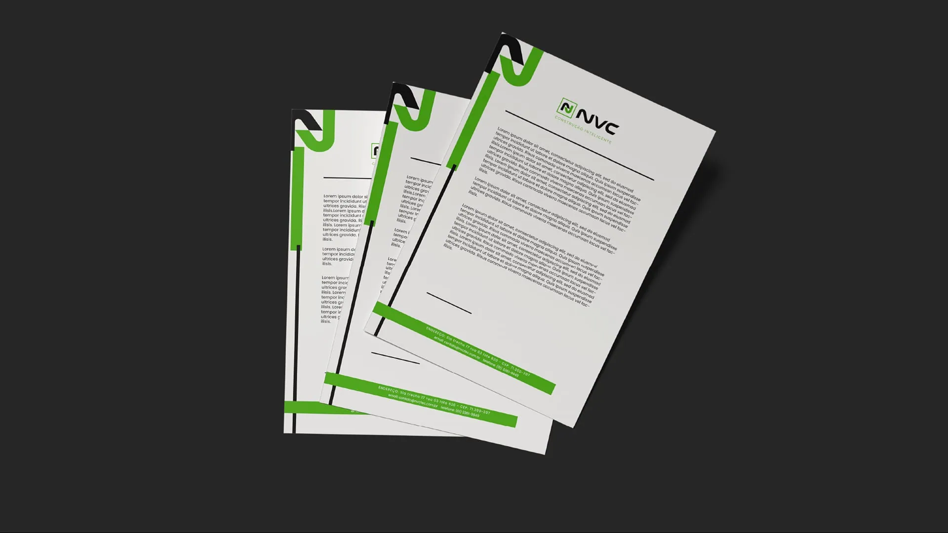 Variações do logotipo NVC Tech e suas aplicações monocromáticas