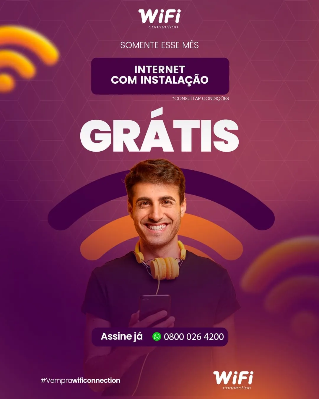 WiFi Connection, post internet com instalação grátis, assine já