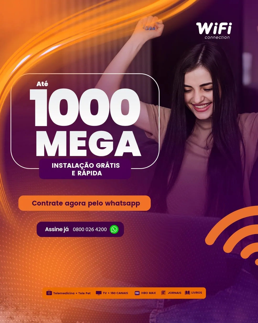 WiFi Connection, post planos de até 1000 mega, contrate pelo WhatsApp