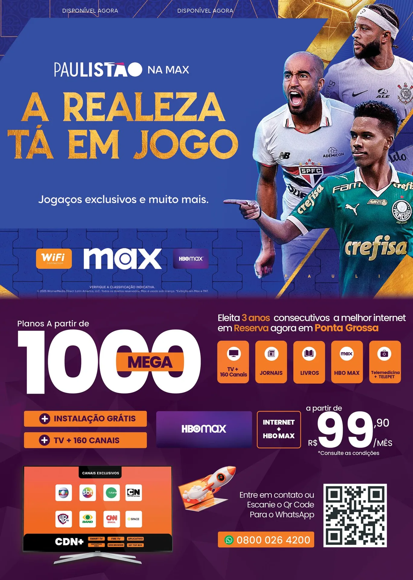 Panfleto WiFi Connection, Paulistão na Max, planos de até 1000 mega em Ponta Grossa