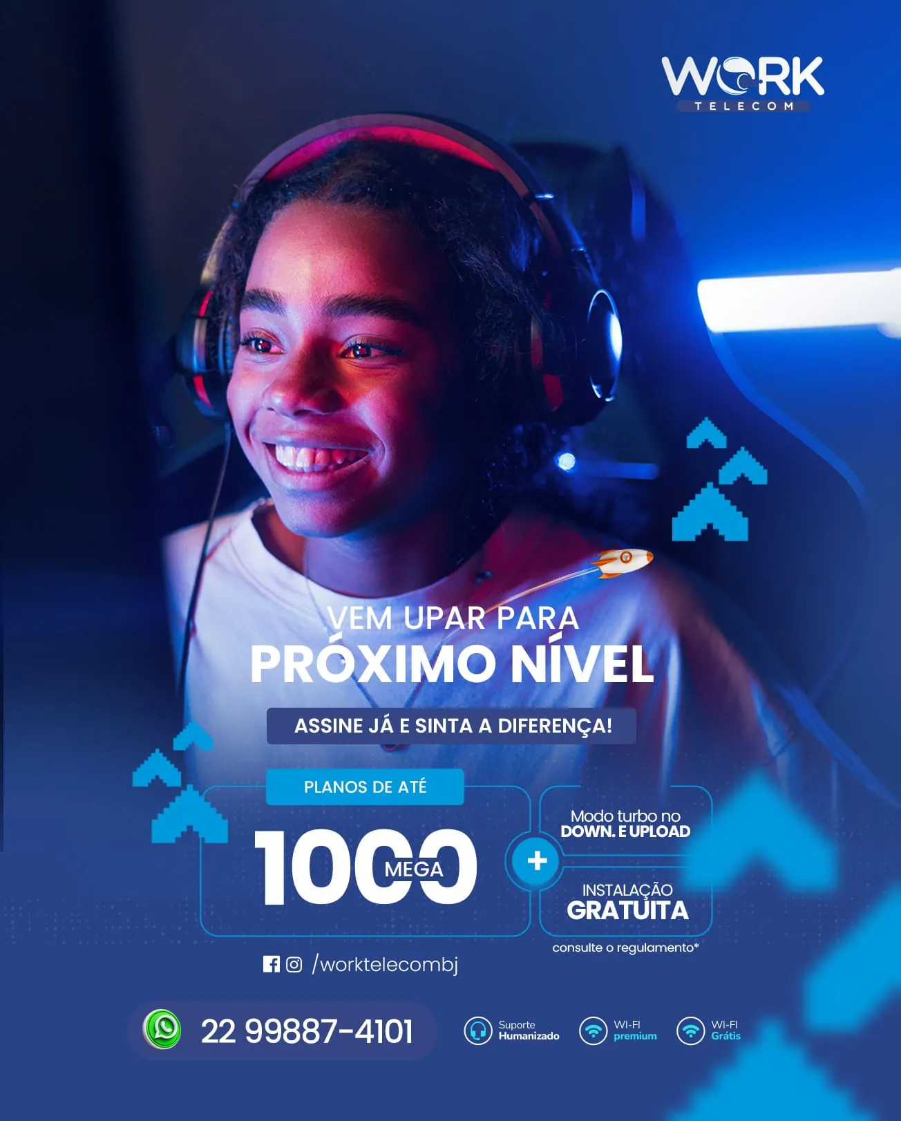 Anúncio Work Telecom, plano 1000 mega, assine já